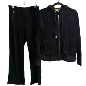 TORY BURCH Black Velour Terry Tracksuit Track Suit Lounge Set Jacket Pants Y2K M